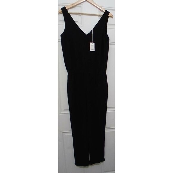 Marine layer womens small Alexa crepe fabric black long jumpsuit $145 - Picture 1 of 6
